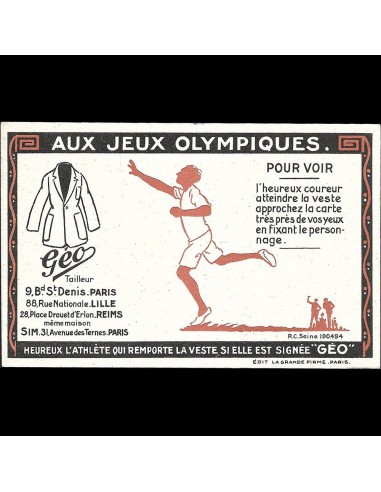 Geo - Aux Jeux Olympiques, carte illustrée du tailleur (1924) pas cher