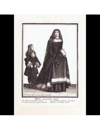 Dame en grand deuil, gravure d'Henri Bonnart (circa 1690-1700) pas cher