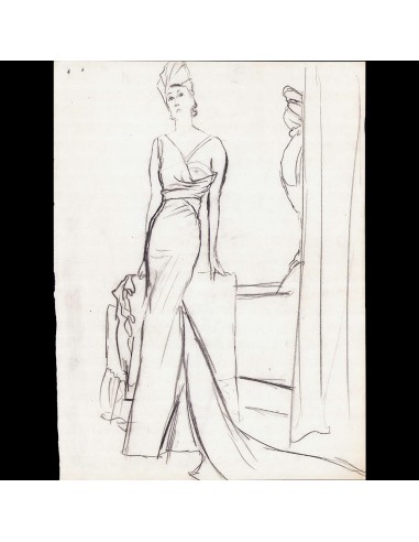 Vogue - Robe asymétrique de Schiaparelli, dessin d'Eric (1937) des créatures d'habitude