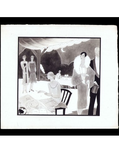 Premet - Dîner au clair de lune, dessin de L'Hom pour Femina (1926) solde