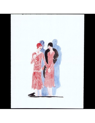 Elégantes en robes, dessin de L'hom pour une revue de mode (1920s) pas cheres