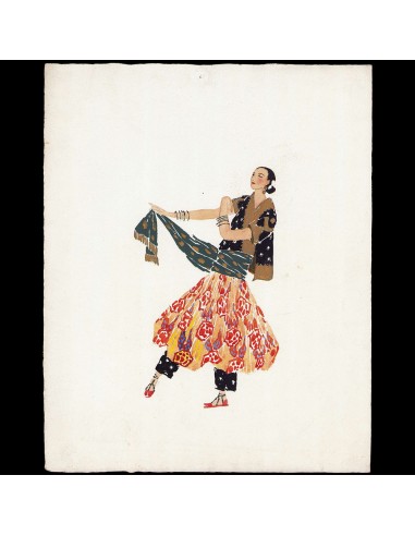 Danseuse orientale, dessin de L'hom pour une revue de mode (1920s) une grave pollution 