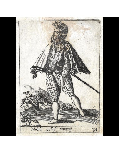 Alessandro Fabri - Diversarum Nationum Ornatus, costume de noble français d'après Pietro Bertelli (1593) Par le système avancé 